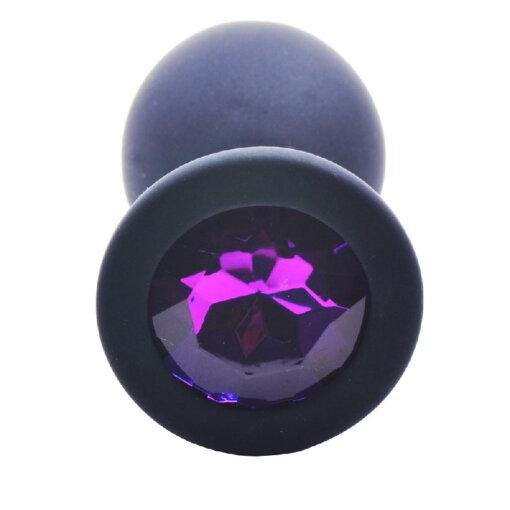 Medium Black Jewelled Silicone Butt Plug - Image 3