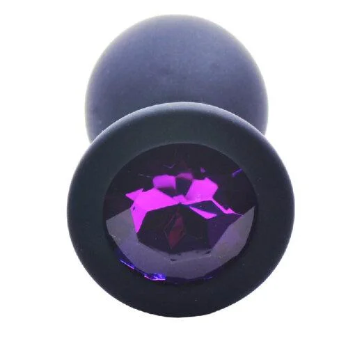 Medium Black Jewelled Silicone Butt Plug - Image 3