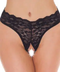 Black Lace Open Crotch G-String