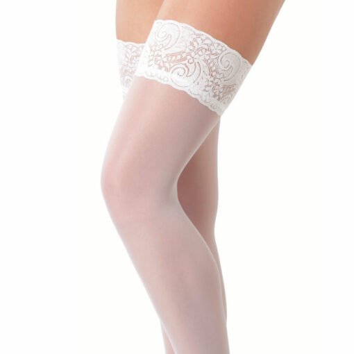 White Hold-up Stockings with Floral Lace Top