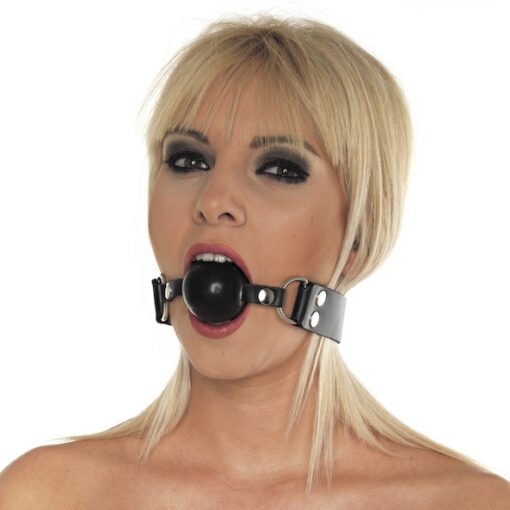 Leather Gag with Black Rubber Ball